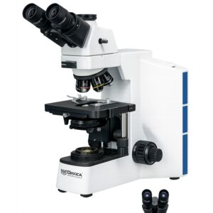 Advanced Trinocular Research Microscope ATRM-129 featuring infinity optics, LED Koehler illumination, trinocular head, and 1000X magnification for laboratory research.