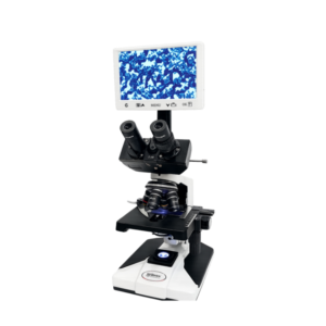 Digital Video Microscope DVM-106 featuring 7-inch LED display, binocular viewing head, built-in imaging system, and LED illumination for laboratory observation.