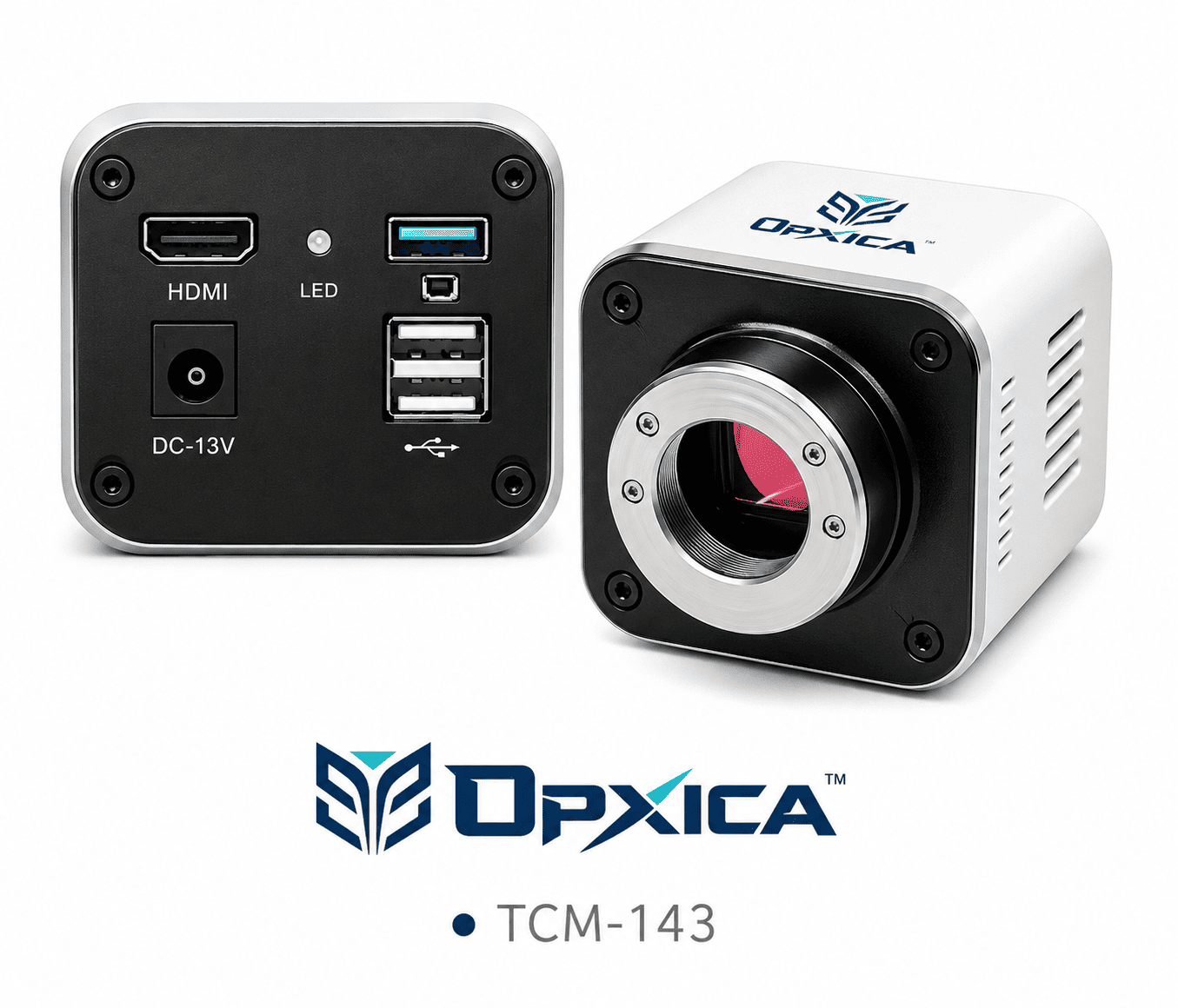 Micro Cam TCM-143 4K Ultra HD Digital Microscope Camera with Sony sensor, HDMI output, USB connectivity, and high-resolution imaging for microscopy applications.