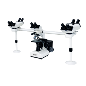 Penta Head Microscope PHM-111 with 5-user viewing system, achromatic objectives, mechanical stage, and LED illumination for educational laboratories.