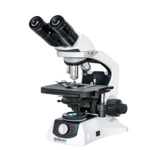 Binocular Microscope BM-121 featuring infinity optical system, LED Koehler illumination, mechanical stage, and binocular viewing head for laboratory applications.