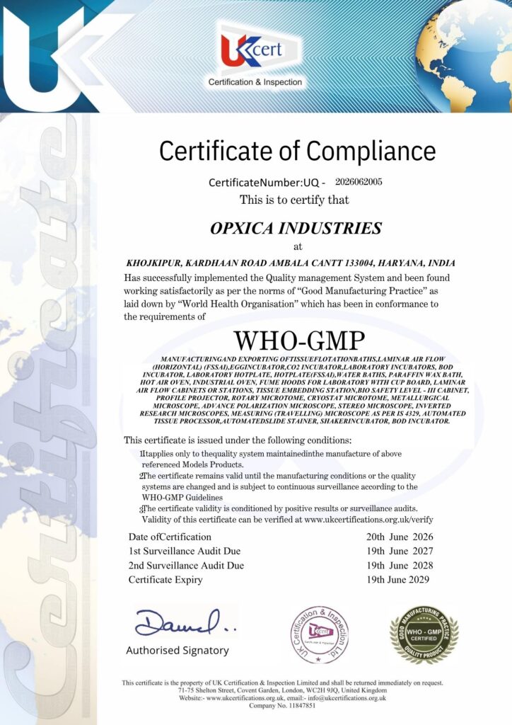 Opxica Industries - Certificate of Compliance (WHO-GMP)