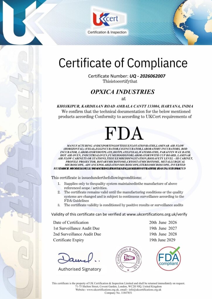 Opxica Industries - Certificate of Compliance (FDA)