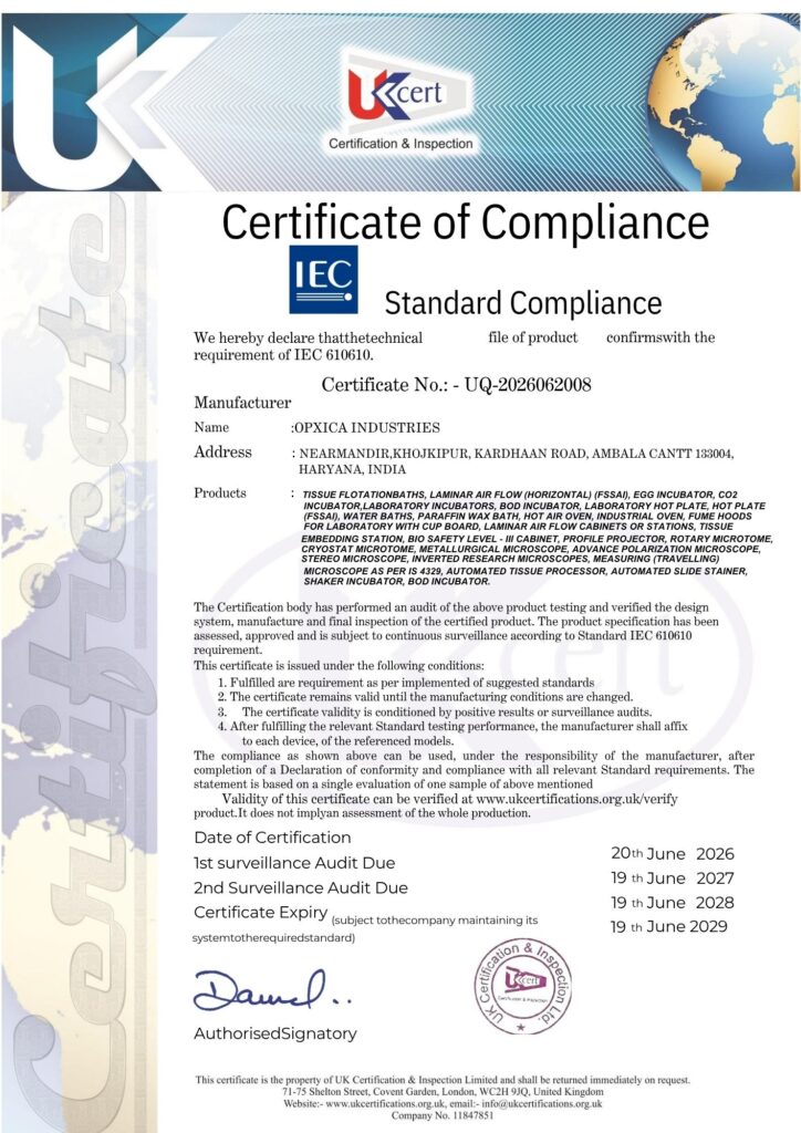 Opxica Industries - Certificate of Compliance