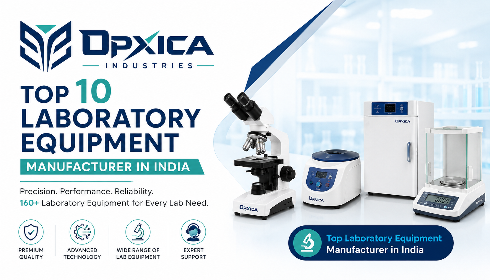 OPXICA Industries - Top 10 Laboratory Equipment Manufacturer in India offering 160+ laboratory equipment including microscopes, analytical instruments, balances, incubators, autoclaves, and scientific laboratory equipment.