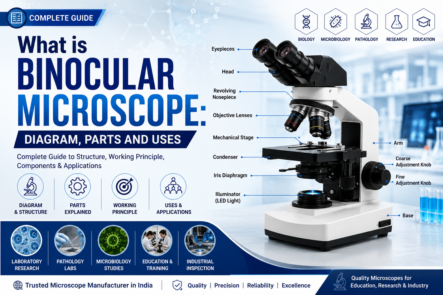 what is binocular microscope: Diagram, Parts and Uses